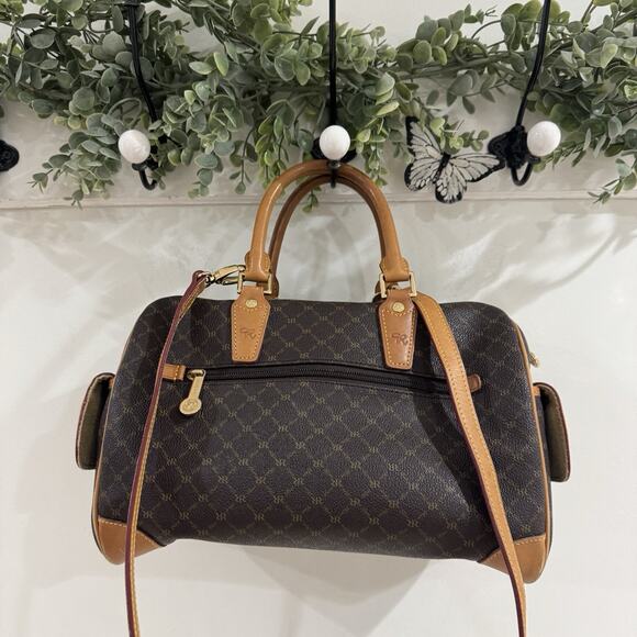 Rioni Aristo Brown Large Boston Bag Brown Logo Double handles and Crossbody Ital - Picture 6 of 9